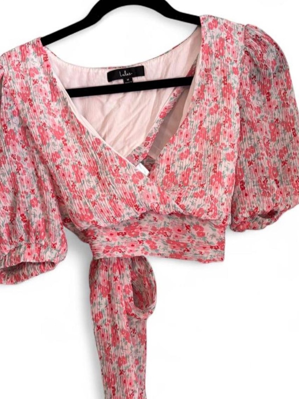 Lulu's Coral and White Floral Wrap Crop Top